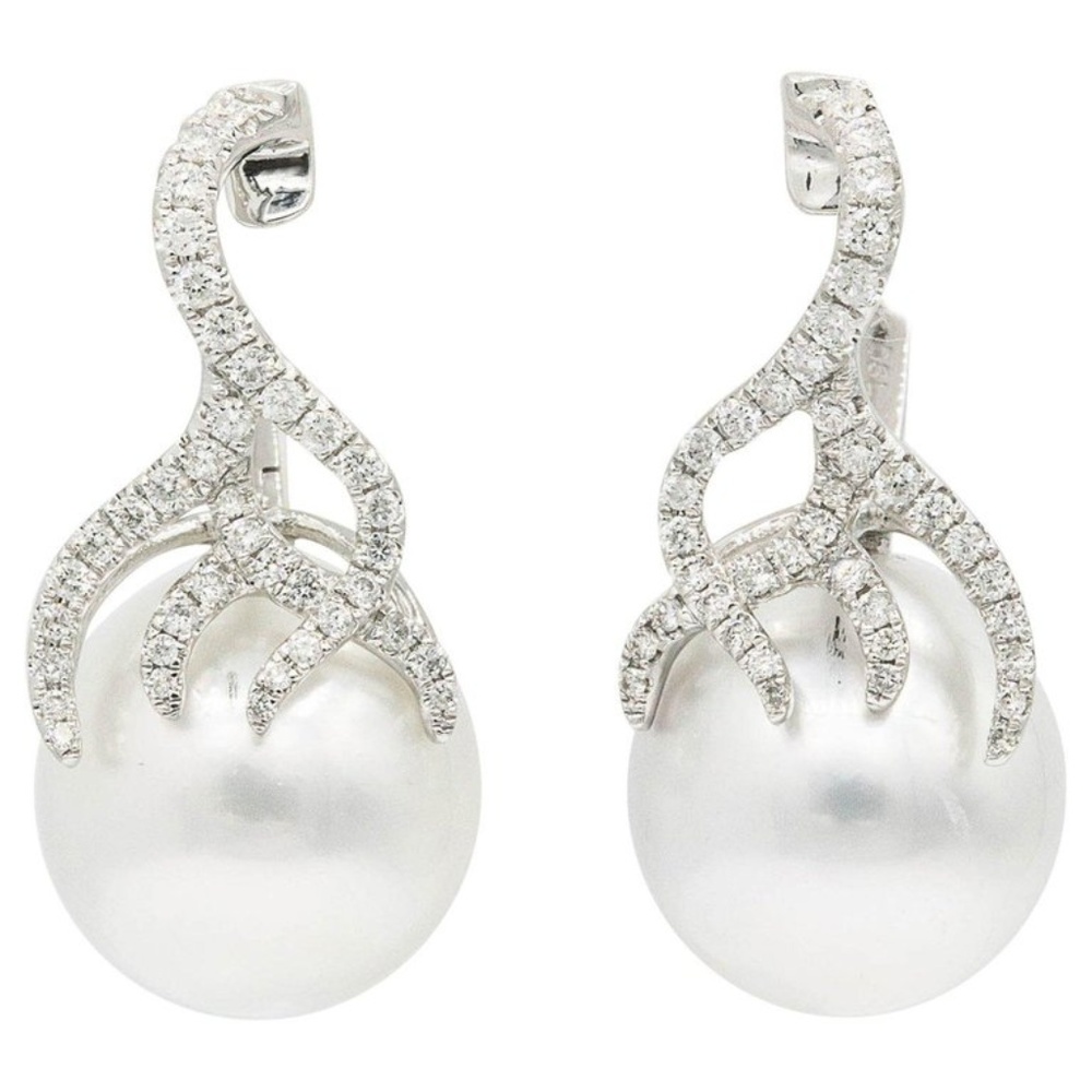 South Sea Pearl Diamond Flame Earrings 0.52 CTS
